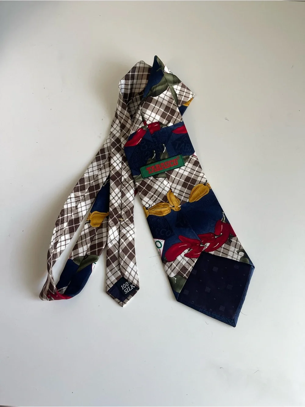 Tabasco Navy Silk Tie with Multicolor Pepper Motif